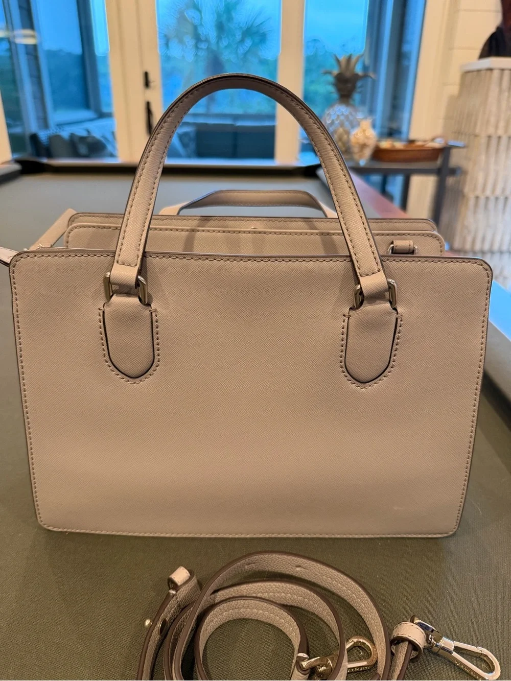 kate spade Pebbled Leather Satchel in medium gray